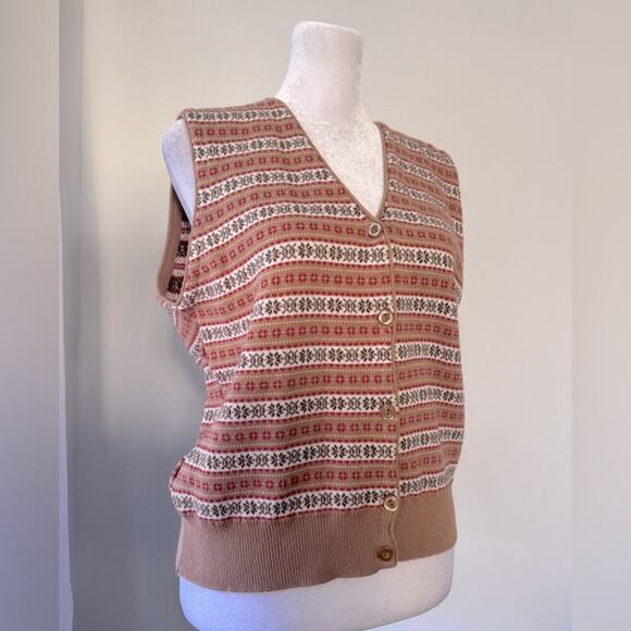 NWT Vintage ‘90s Liz Claiborne Brown Striped V-Neck Button Down Sweater Vest - Picture 3 of 6